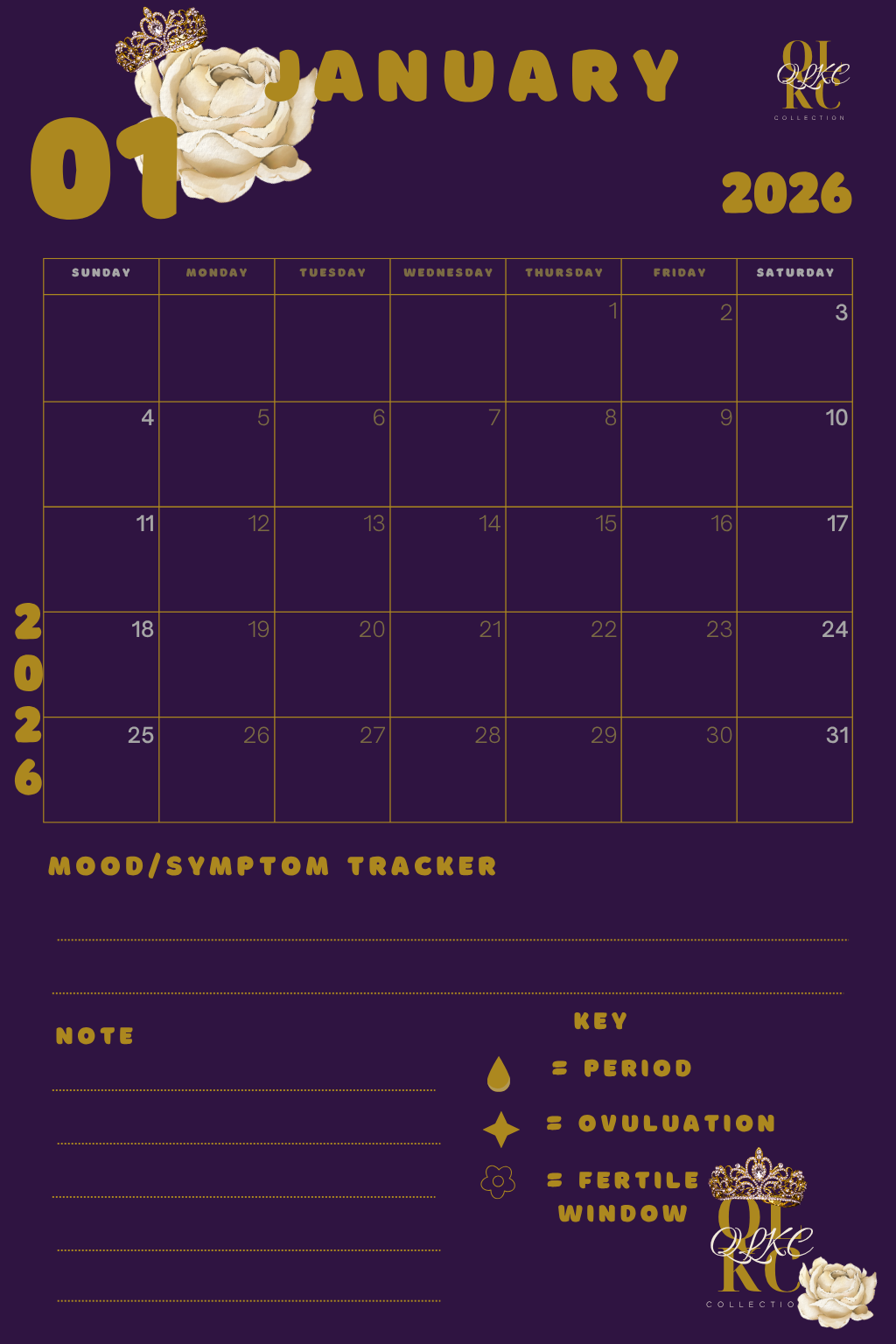 QLKC Royal Cycle Tracker Planner