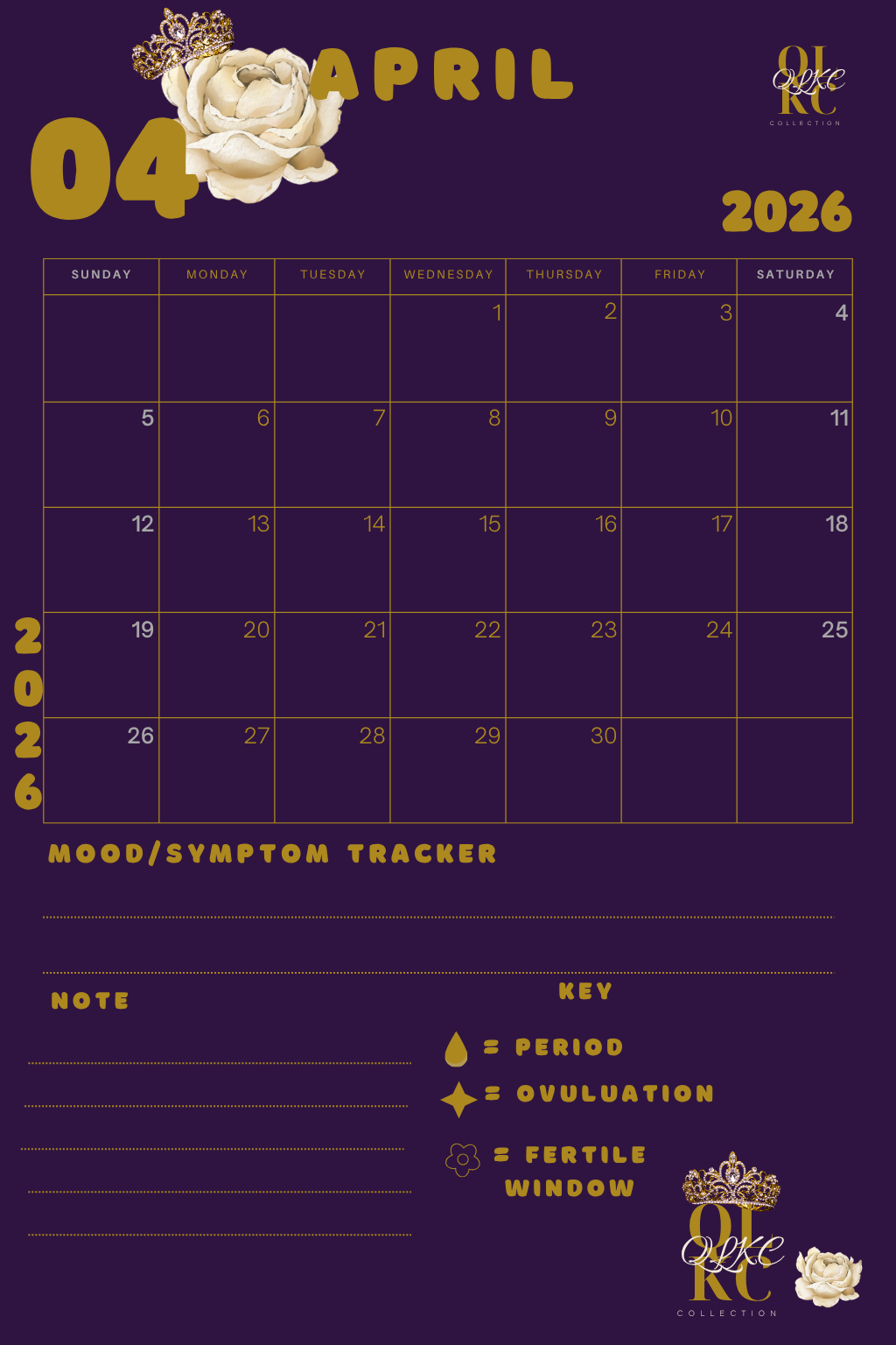 QLKC Royal Cycle Tracker Planner