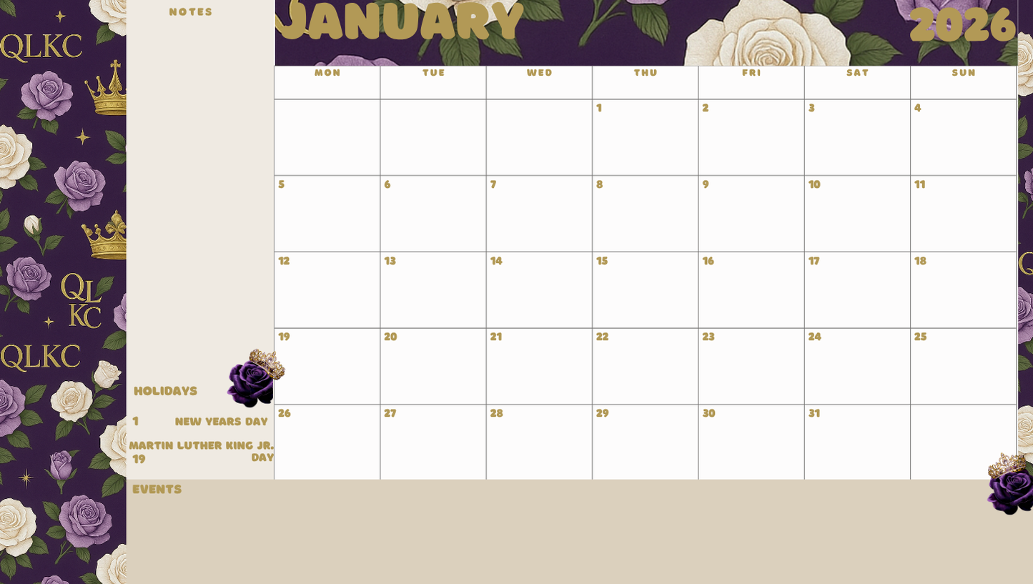 QLKC 2026 Royal Inspiration Calendar