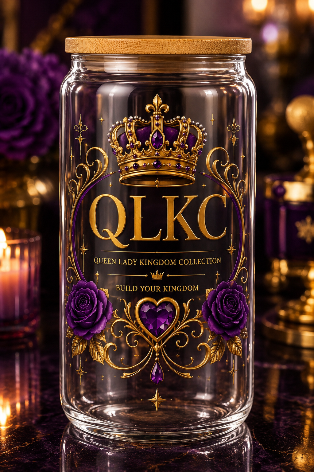 QLKC Light Purple Royal Rose Glass Cup