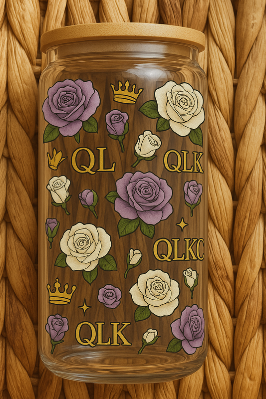 QLKC Light Purple Royal Rose Glass Cup