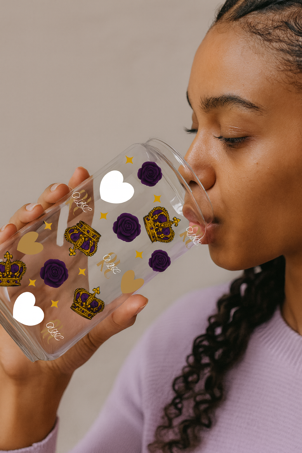 ✨ QLKC Royal crown & rose and hearts Glass Cup ✨