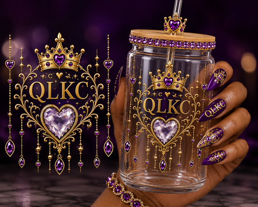 QLKC Royal crown & rose and hearts Glass Cup