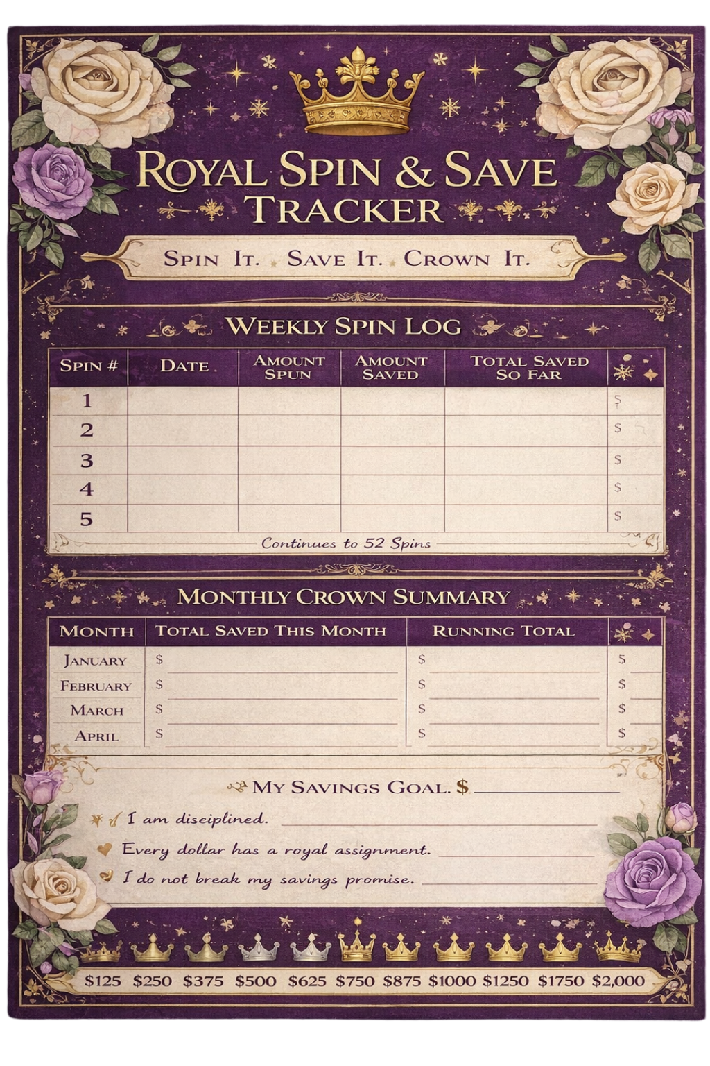 QLKC Royal Spin & Save Tracker Sheet