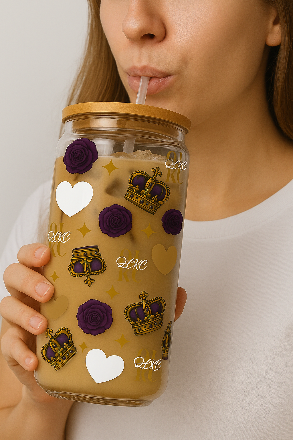 ✨ QLKC Royal crown & rose and hearts Glass Cup ✨