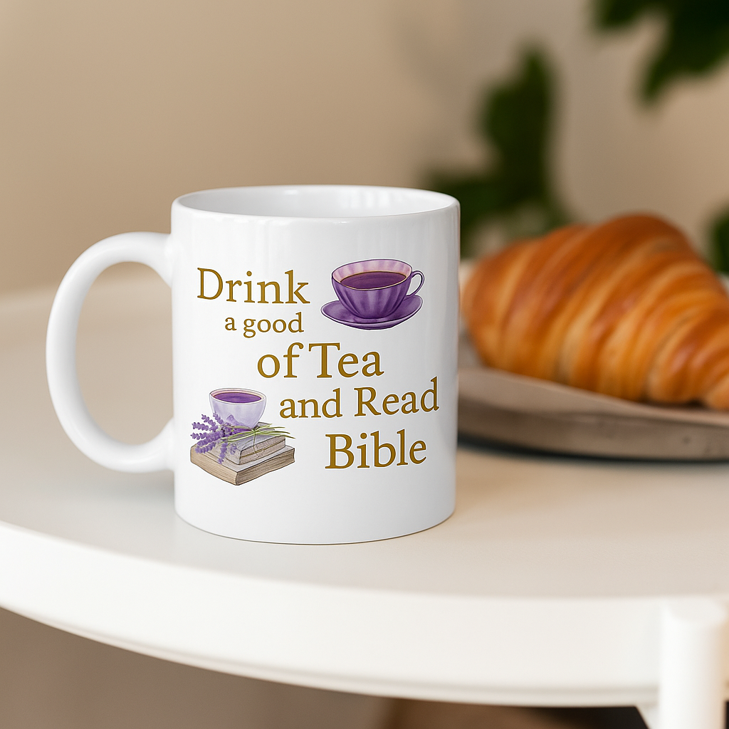 “Drink Tea &amp; Read the Bible” Mug – QLKC Edition